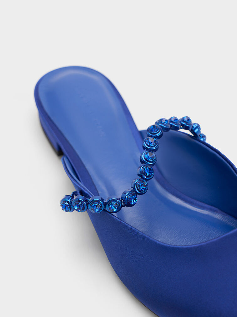 Flores Recycled Polyester Gem-Strap Flat Mules, Blue, hi-res