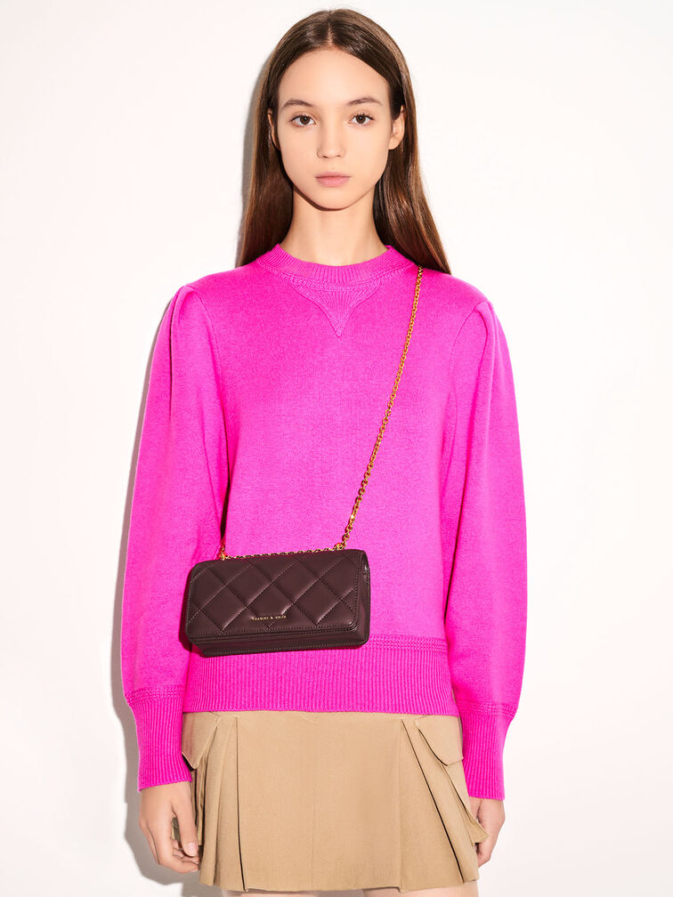 Paffuto Quilted Chain-Handle Long Wallet, Dark Chocolate, hi-res