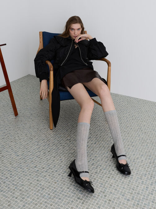 حذاء ويندي ماري جاين (بامبس) بكعب صغير وفيونكة أنيقة عند الأصابع, صندوق أسود, hi-res