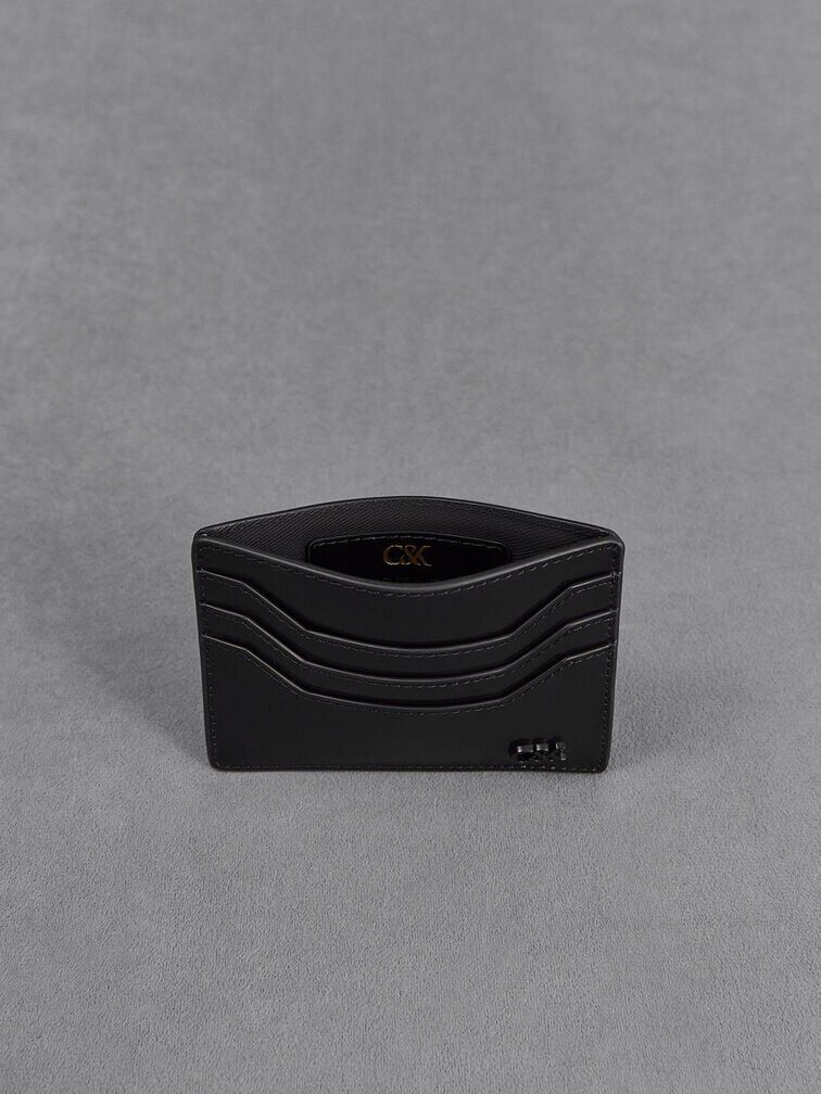 حافظة بطاقات كارلي الجلدية بتصميم متعدد الجيوب, أسود, hi-res