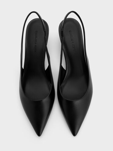 Sculptural-Heel Slingback Wedges, Black, hi-res