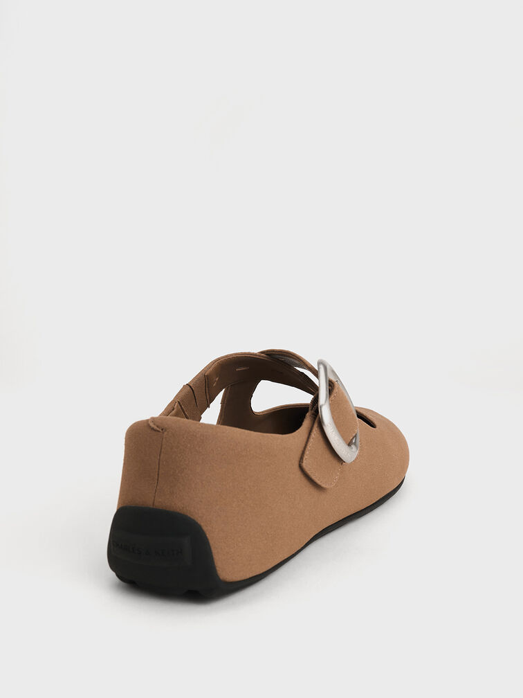 Faux Suede Crossover-Strap Mary Janes, Brown, hi-res