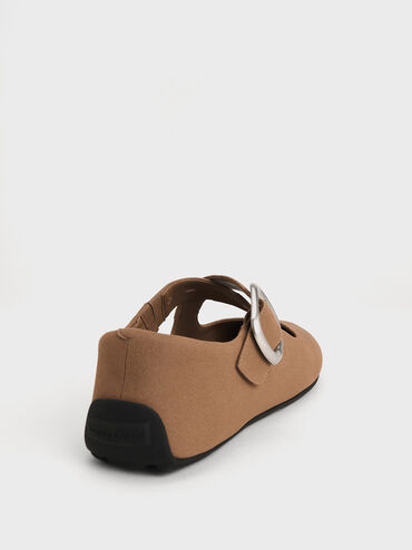 Faux Suede Crossover-Strap Mary Janes, Brown, hi-res