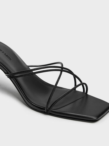 Strappy Heeled Sandals, Black, hi-res