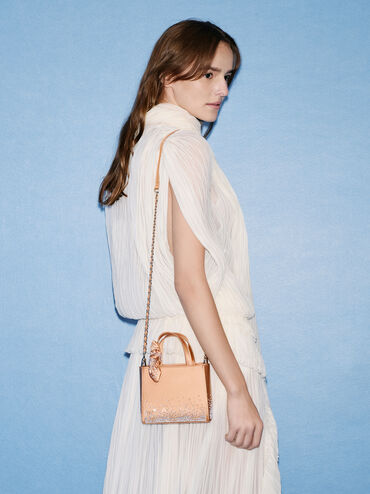 Albany Leather Crystal Mini Bag, Nude, hi-res
