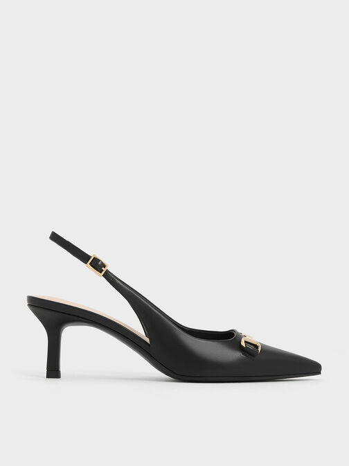 Leslie Metallic-Accent Slingback Pumps, Black, hi-res