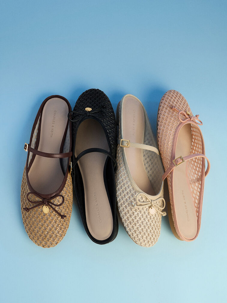 Raffia Bow Mary Jane Mules, Beige, hi-res