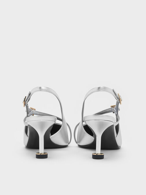 حذاء بامبس وين سلينجباك بكعب منحوت وإبزيم معدني, فضي, hi-res