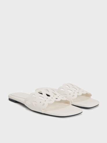 Cut-Out Slide Sandals, White, hi-res