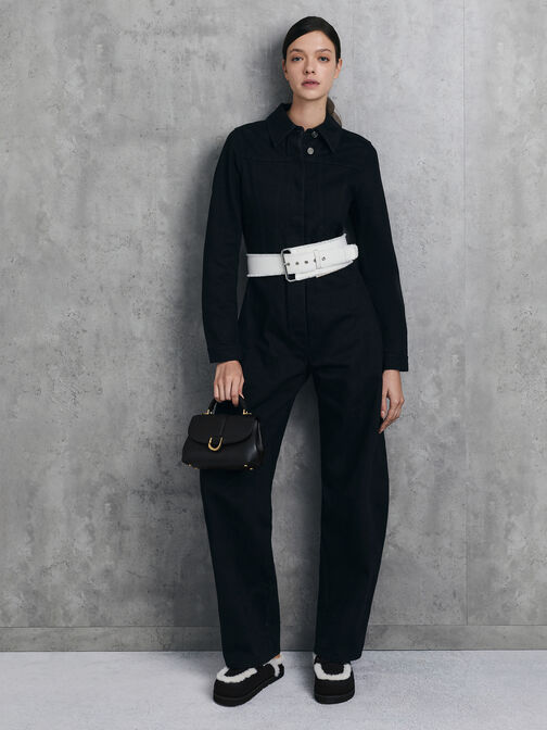 حقيبة غابيني من الجلد بمقبض علوي, أسود, hi-res