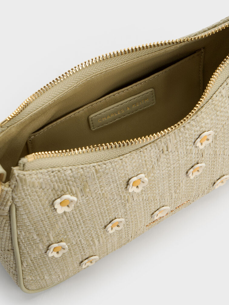 Philomena Raffia Flower Crossbody Bag, Pale Olive, hi-res