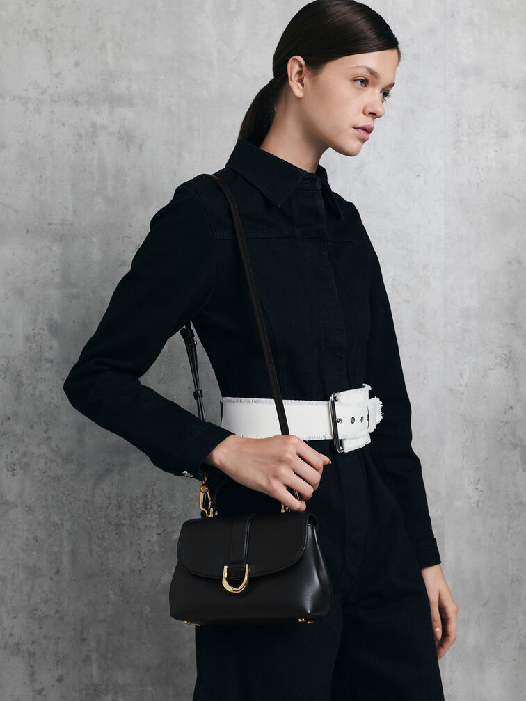 حقيبة غابيني من الجلد بمقبض علوي, أسود, hi-res