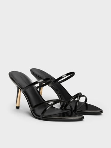 Taylen Strappy Heeled Mules, Black Boxed, hi-res