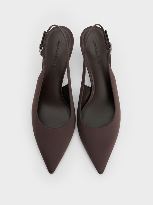 Kaia Satin Slingback Pumps, Dark Brown Textured, hi-res