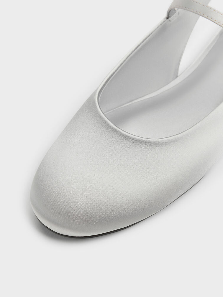 Imani Satin Slingback Flats, Silver, hi-res
