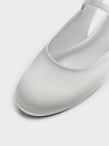 Imani Satin Slingback Flats, Silver, hi-res