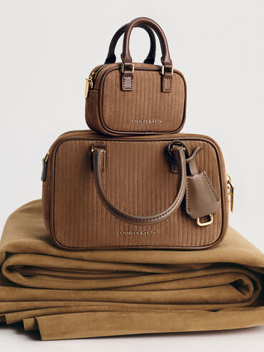 Sianna Corduroy Bag Charm, Mocha Brown, hi-res