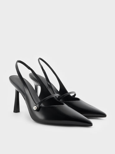 Helena Pearl Pointed Slingback Pumps, Black Boxed, hi-res