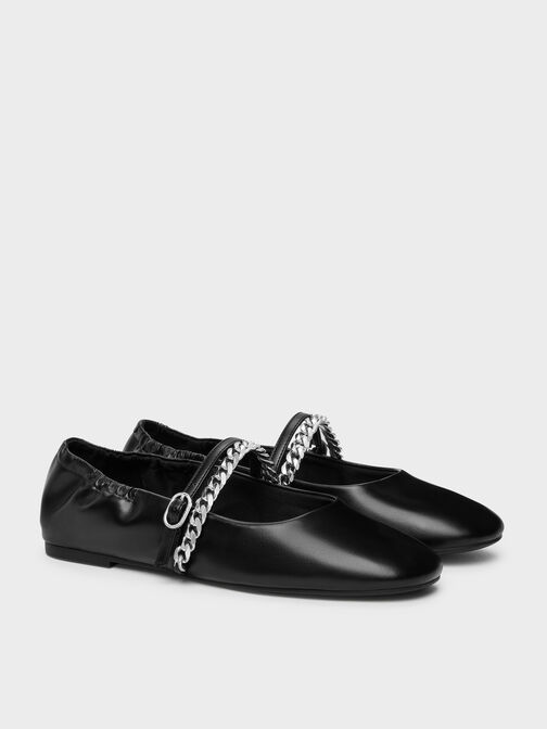 Georgie Chain Mary Jane Flats, Black, hi-res