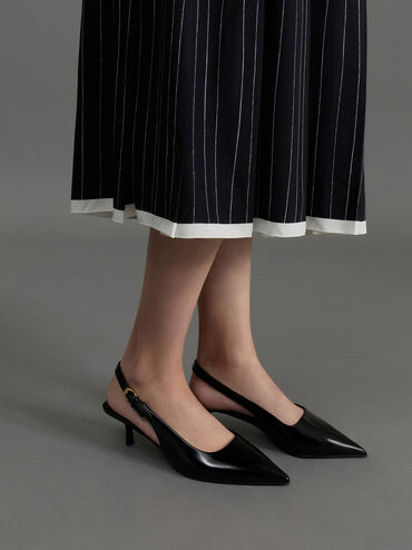Pointed Slingback Kitten Heels, Black Boxed, hi-res