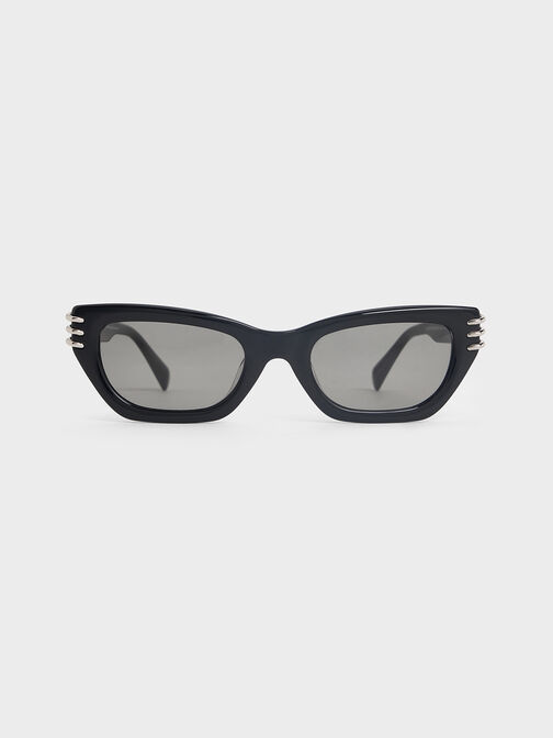 Metallic-Accent Angular Cat-Eye Sunglasses, Noir, hi-res