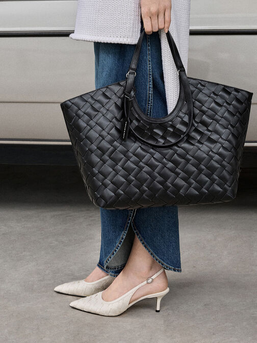 حذاء كعب منسوج بحزام خلفي ومقدمة مدببة, أبيض طباشيري, hi-res