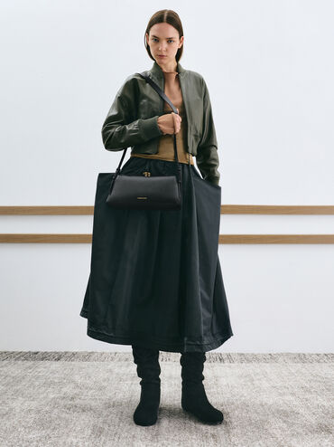 حقيبة كتف دينا بحزام مزدوج, أسود, hi-res