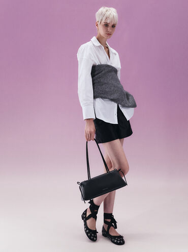 حقيبة كتف بفيونكة, أسود كلاسيكي, hi-res