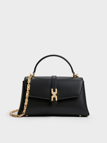 شنطة يد أدالين بمشبك معدني وحزام سلسلة, أسود, hi-res