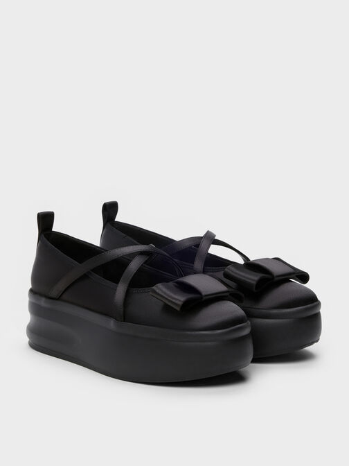Brantley Bow Platform Mary Janes, Black Textured, hi-res