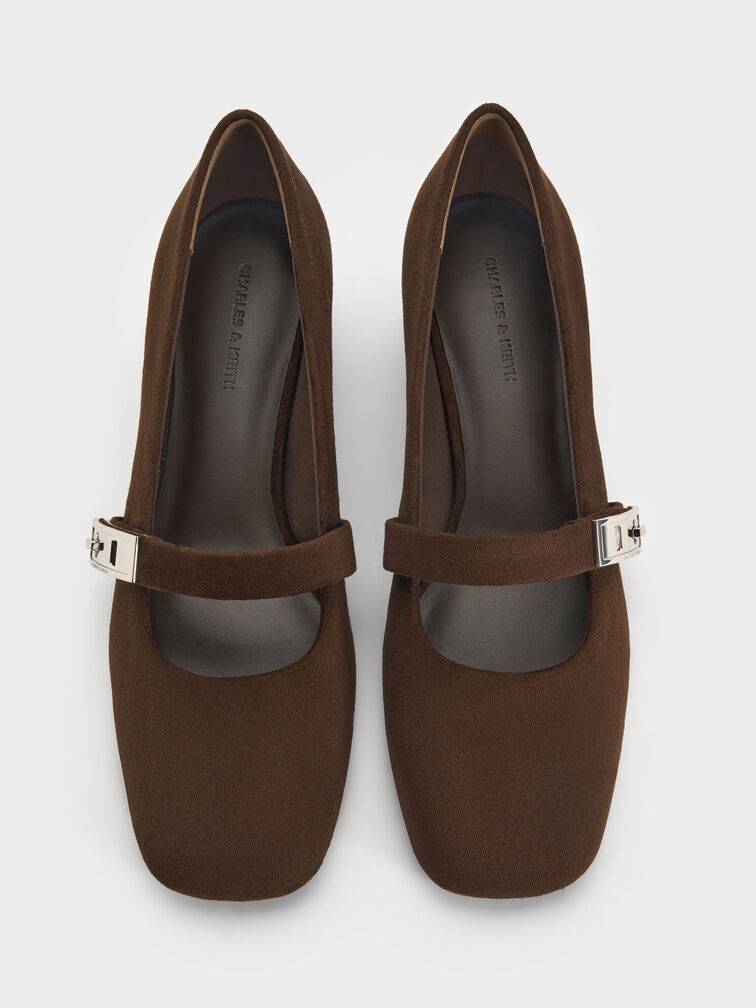 حذاء ماري جين لاندو شمواه صناعي بمشبك, بني محبّب غامق, hi-res