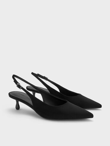 Ruthie Faux Suede Slingback Pumps, Black Textured, hi-res