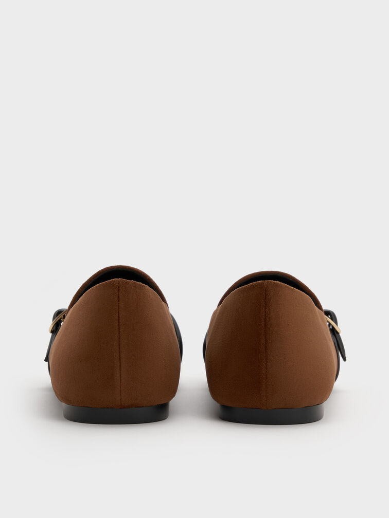 Faux Suede Buckle-Strap Loafers, Brown, hi-res