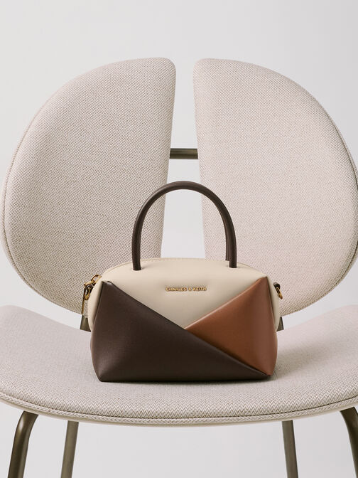 Midori Geometric Bowling Bag, Multi Brown, hi-res