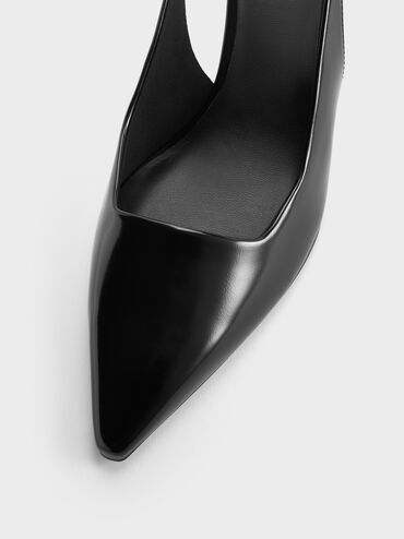 Pointed-Toe Kitten-Heel Slingback Pumps, Black Boxed, hi-res