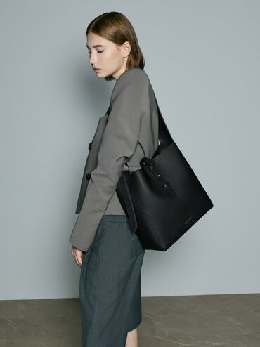 Beryl Belted Hobo Bag, Black, hi-res