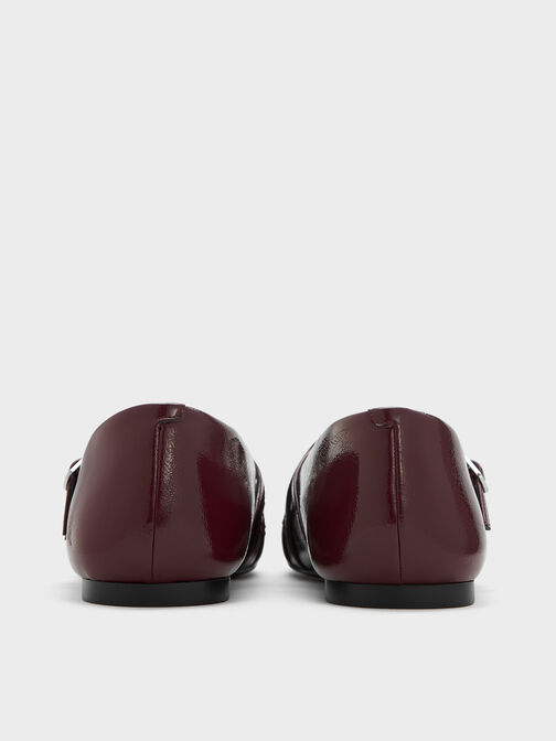 Patent Triple-Strap Crossover Mary Jane Flats, Burgundy, hi-res
