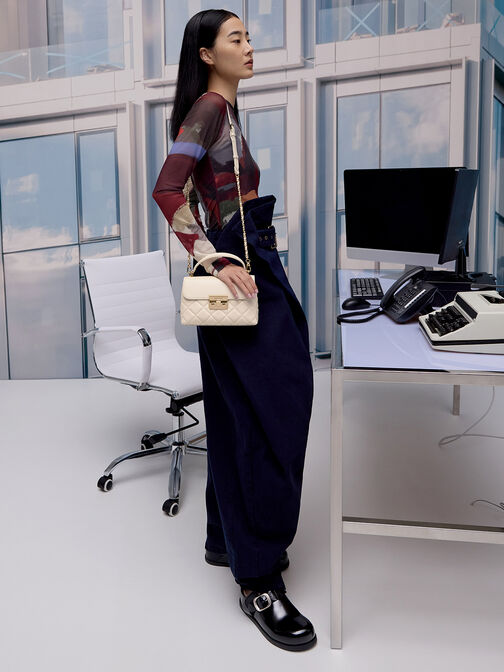 Alva Quilted Top Handle Bag, Cream, hi-res