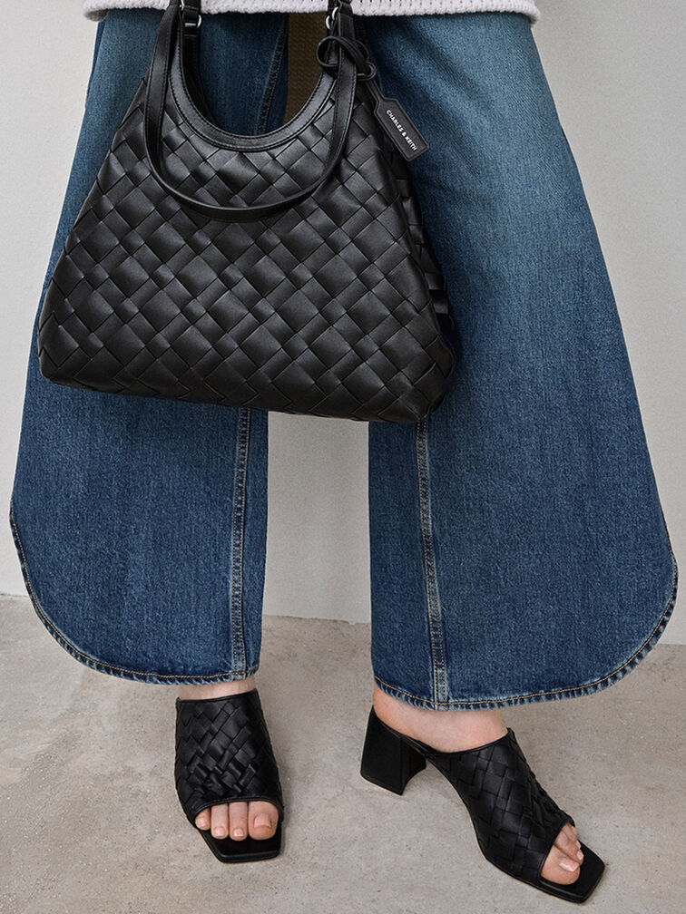 Ivette Woven Heeled Mules, Black, hi-res