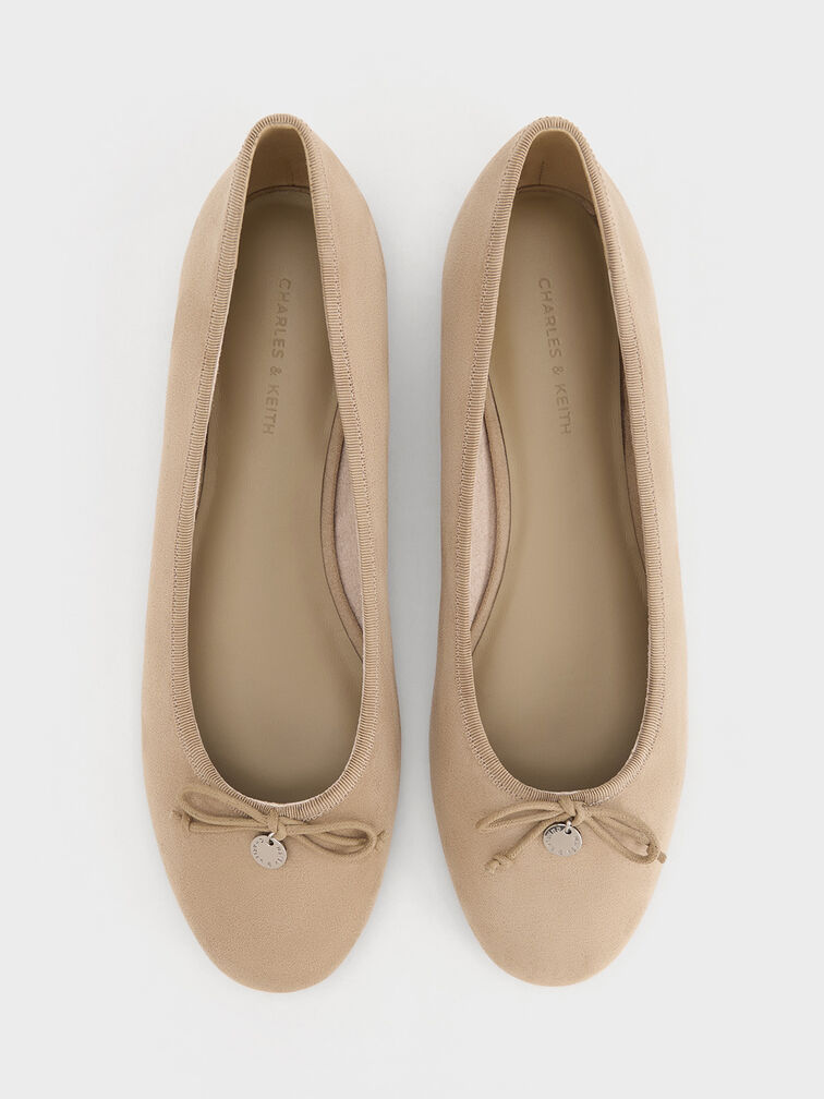 Faux Suede Bow Ballet Flats, Sand, hi-res