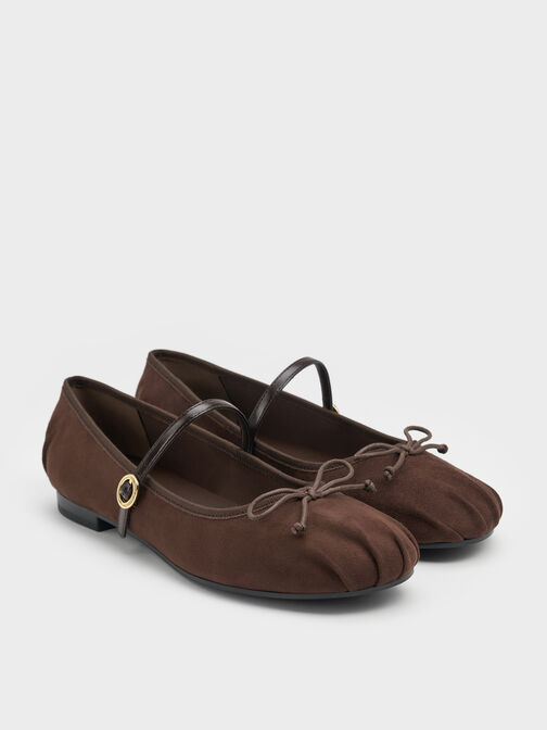 Emiko Faux Suede Bow Mary Jane Flats, Dark Brown Textured, hi-res