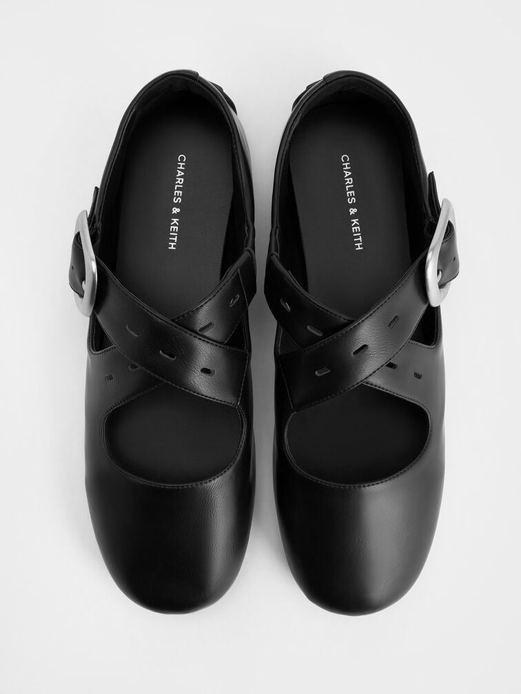 Crossover-Strap Mary Janes, Black, hi-res