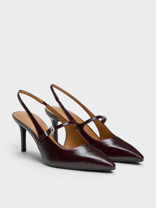 Pointed Slingback Mary Jane Pumps, Burgundy, hi-res