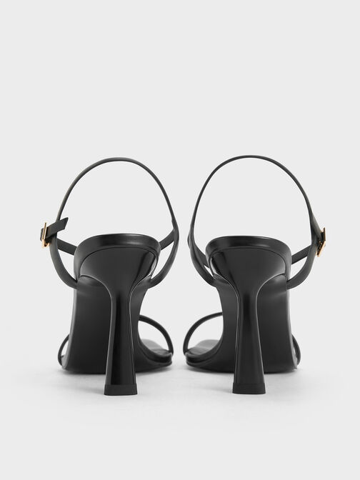 صندل بكعب عالٍ ومقدمة مربعة وحزام كاحل, أسود, hi-res