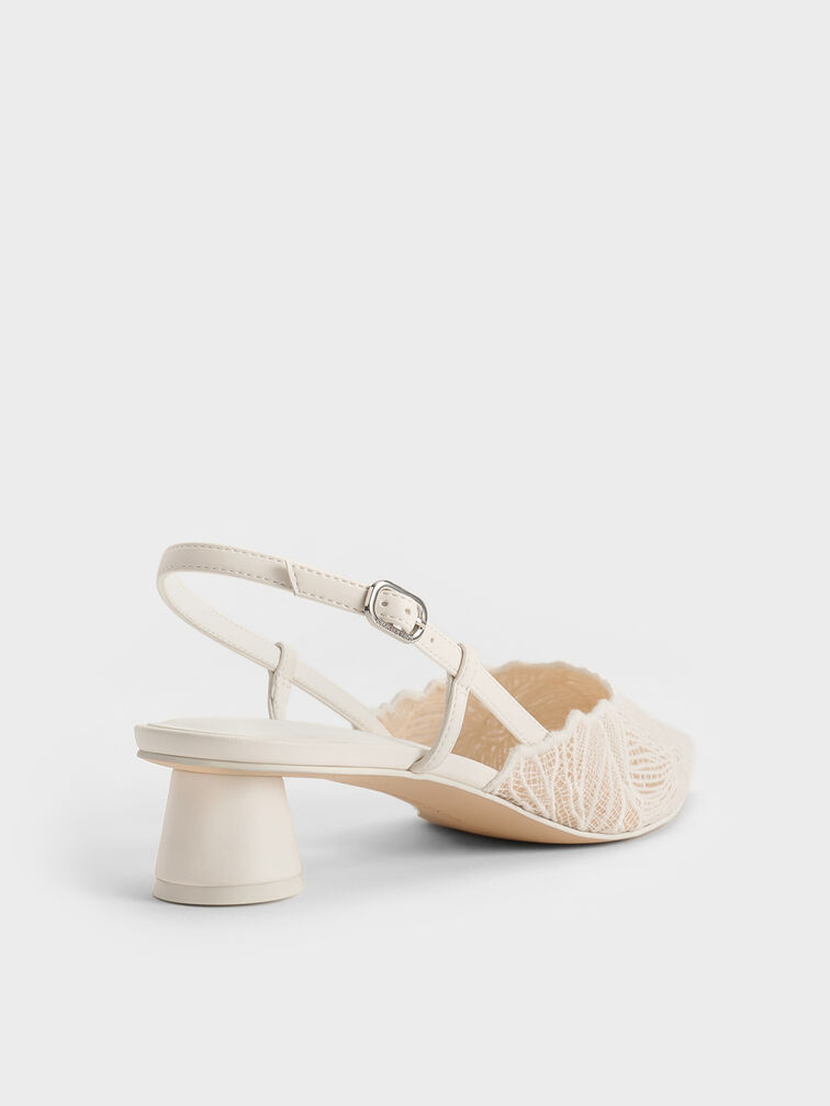 Meja Floral-Crochet Slingback Pumps, White, hi-res