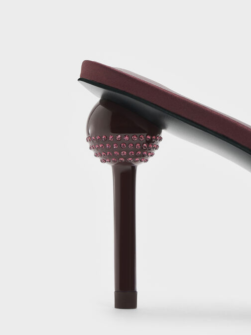 حذاء ميول ساتان مزين بالكريستالات بكعب كروي, برغندي, hi-res