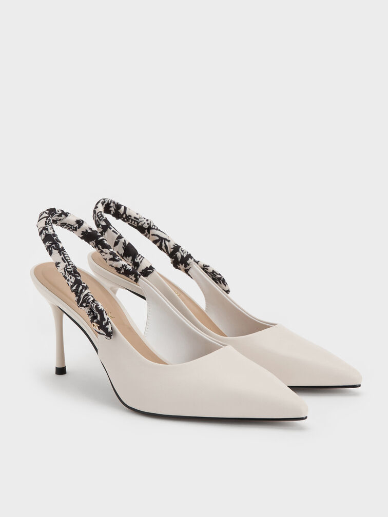 Tayari Leather Scarf-Strap Slingback Pumps, Chalk, hi-res
