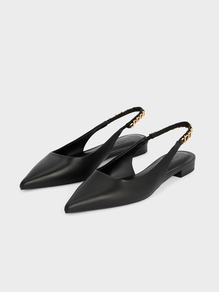 Braided-Chain Slingback Flats, Black, hi-res