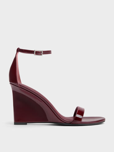 Patent Ankle-Strap Wedges, Burgundy, hi-res