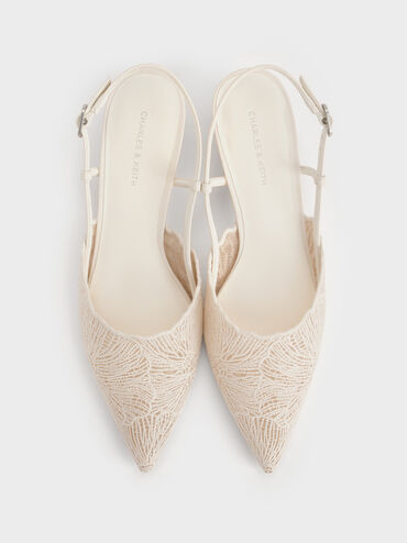 Meja Floral-Crochet Slingback Pumps, White, hi-res